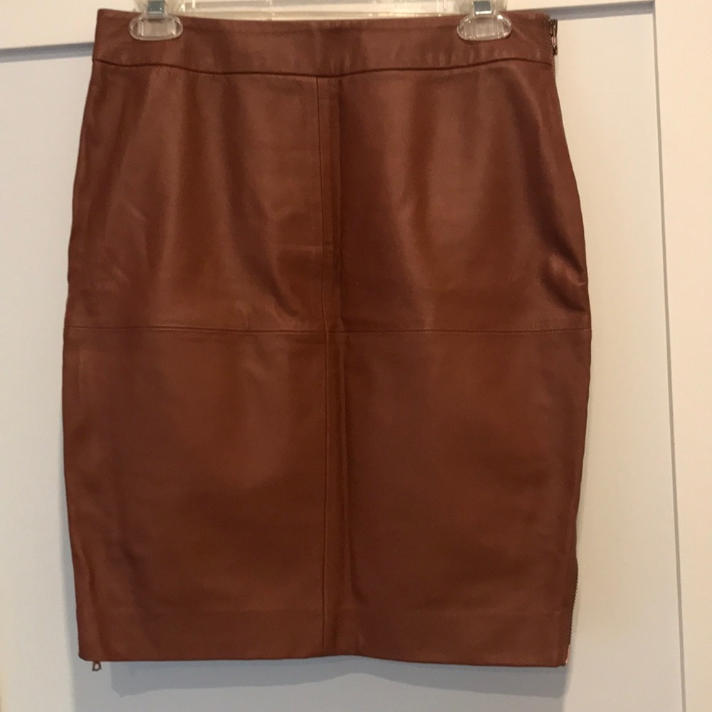 Trina Turk cognac colored leather skirt